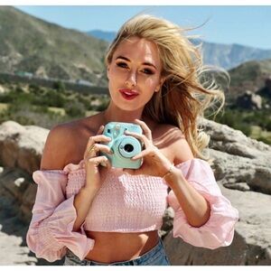 LPA Off The Shoulder Smocked Crop Top Pale Pink